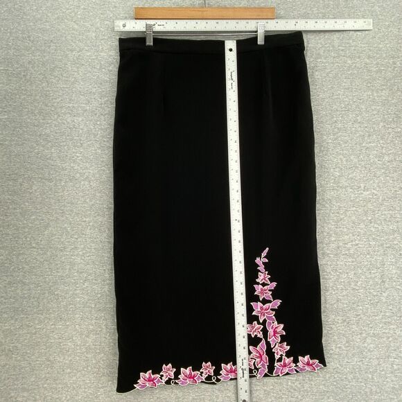 Stella Louise For KB Skirt Womens 16-18 Black Pink Flowers Beaded A Line Split - Picture 9 of 11